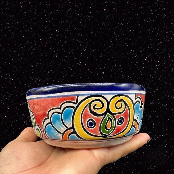 Liceagui Pottery Signed Hand Painted Bowl Tonala Talavera Bowl Pottery 2” T 5” W - Picture 4 of 11